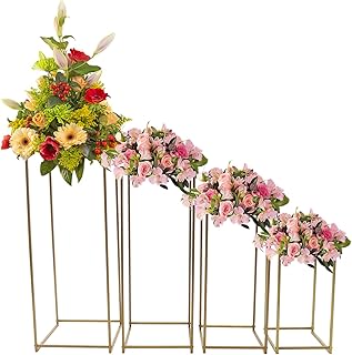 4 Pcs Metal Flower Floor Vase Flower Stand Wedding Centerpieces for Tables, Gold Column Stands Wedding Party Reception For Flower Holder Centerpieces Decoration