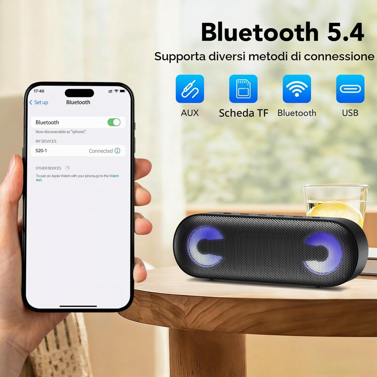 IKT Cassa Bluetooth Potente Portatile con Luci, Speaker Bluetooth 5.4, 30W Basso Potenziato, IPX7 Impermeabile, 7 Luci RGB, 30 Ore Autonomia, Altoparlante Bluetooth per Party, TWS AUX TF-Card