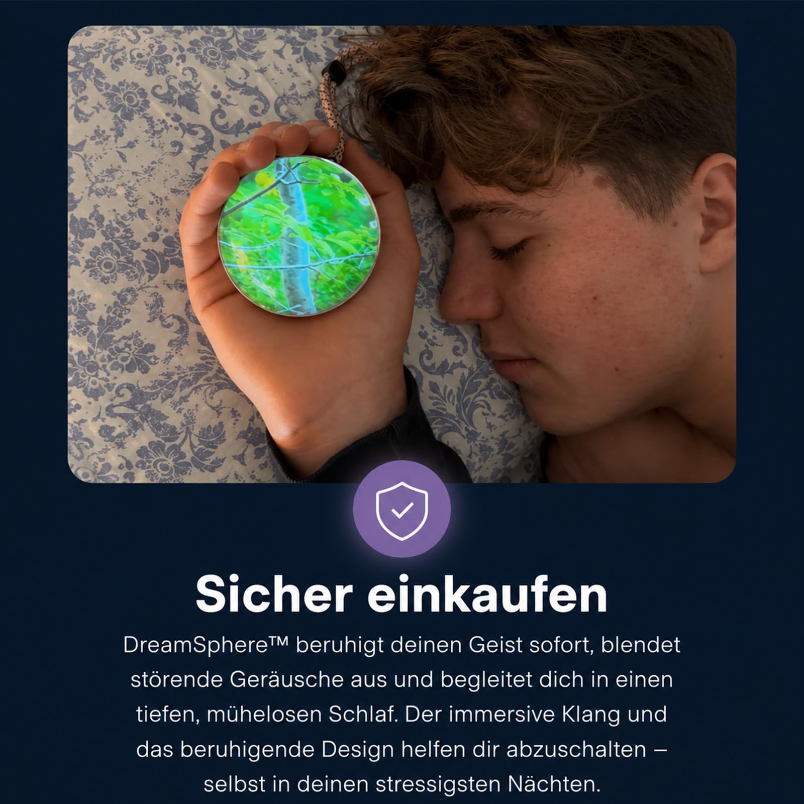 DreamSphere Kugel zum Einschlafen, 4K Einschlafhilfe mit beruhigenden Geräuschen, 8 vorinstallierte Umgebungen, tragbare Schlafkugel mit Display (Weiß)
