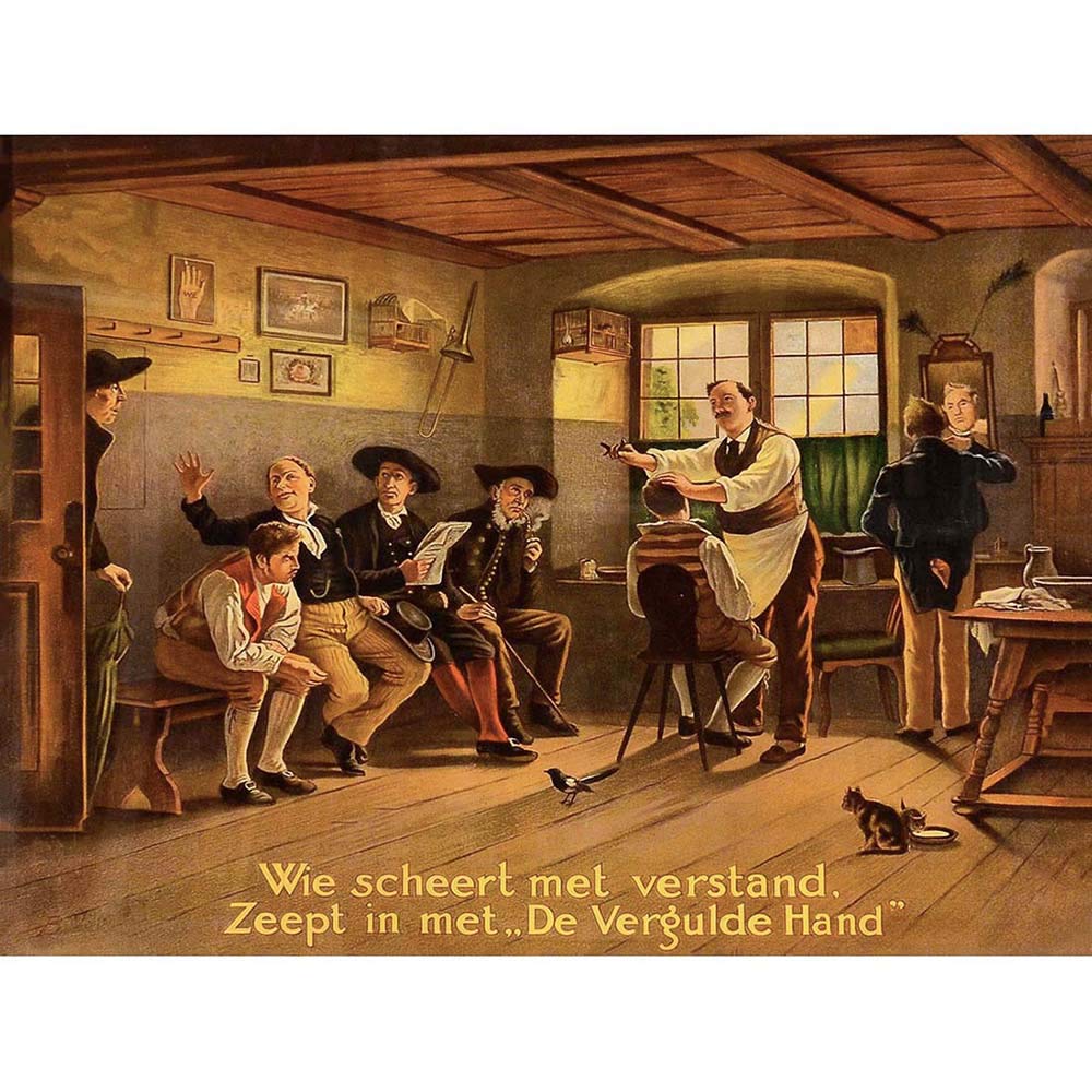 Wee Blue Coo Advert Barber Cutting Hair Vintage Painting America Art Print Poster Wall Decor 12X16 Inch
