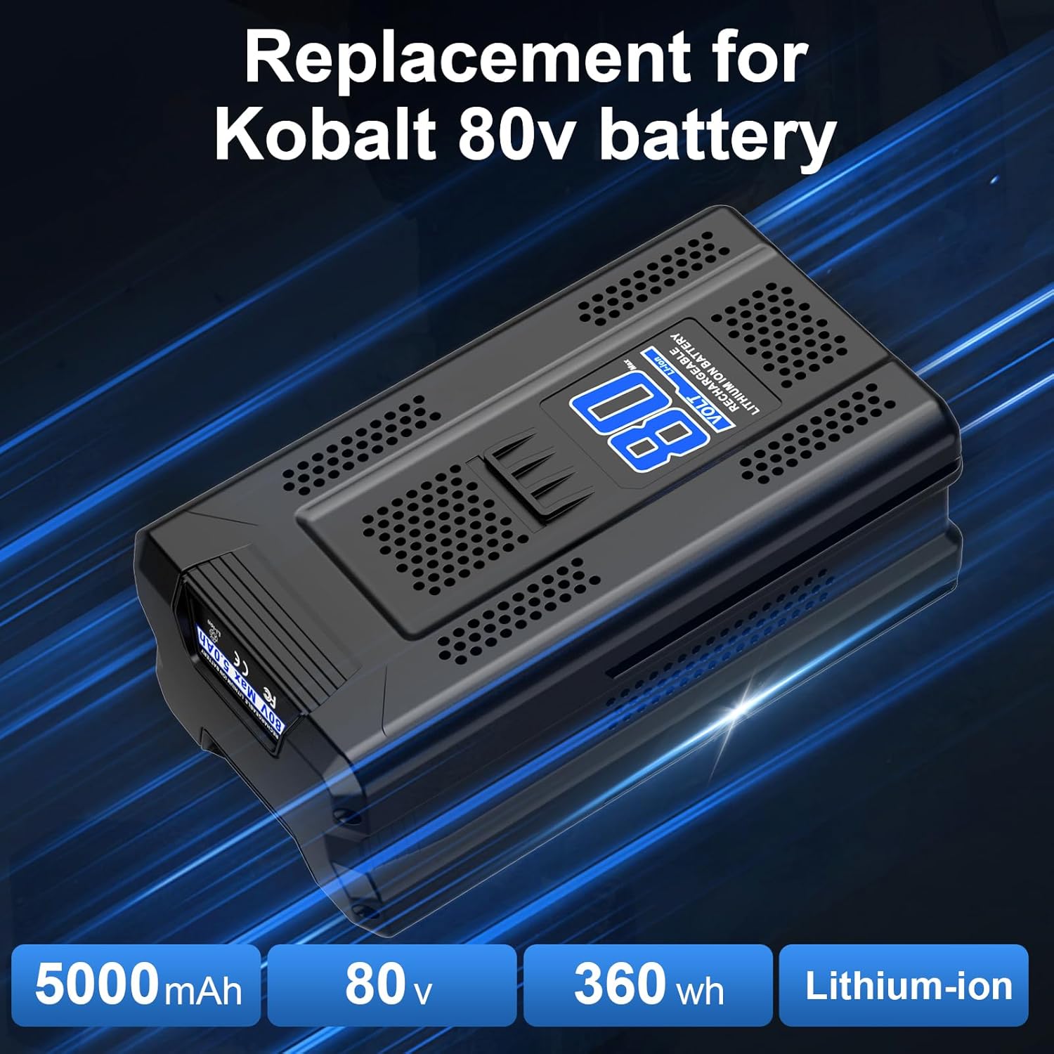 Amityke 80V 5.0Ah Battery Replacement for Kobalt 80V Max Battery, Compatible with Kobalt Cordless Power Tools KB2580-06 KB680-06 KB580-06 KB480-06 KRC80-60 KRC30-60