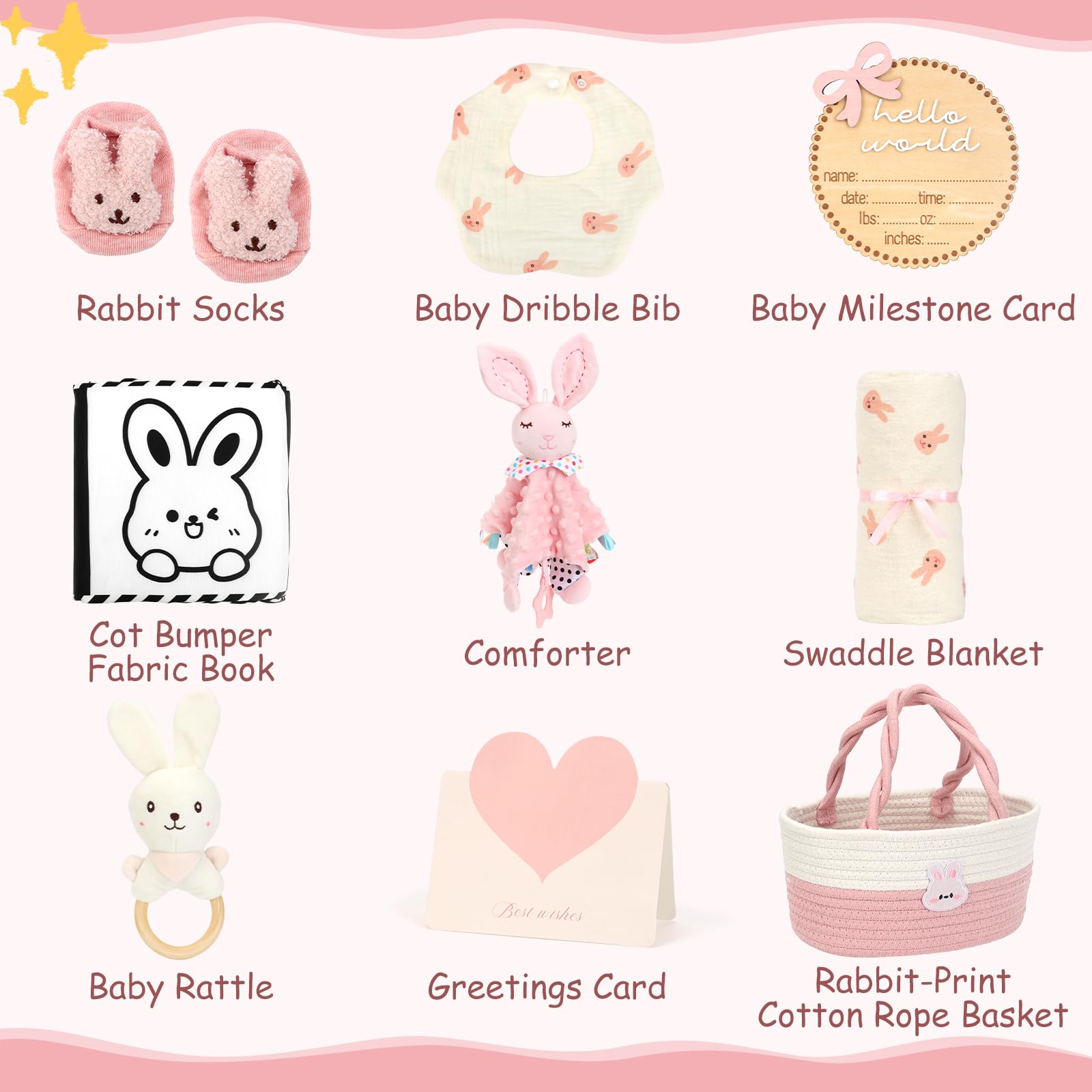 Regalo para recién nacidos, set de regalo para niñas, libro sensorial, manta para bebé, calcetines envolventes, sonajeros, baberos, tarjetas de hitos, regalo de nacimiento del bebé, fiesta de bebé