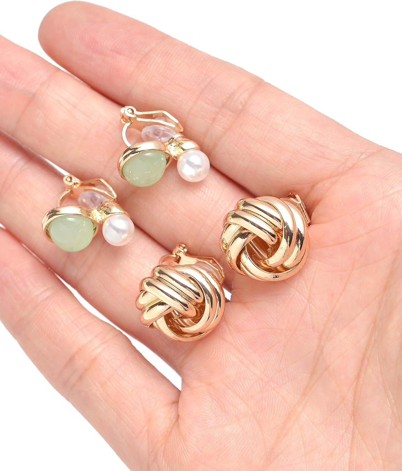 Tornito 10-15 Pairs Clip on Stud Earrings Non Pierced Teardrop Round Square CZ Pearl Twist Knot Flower Butterfly Heart Star Rainbow Cat Opal Clip on Earrings for Women - Image 6