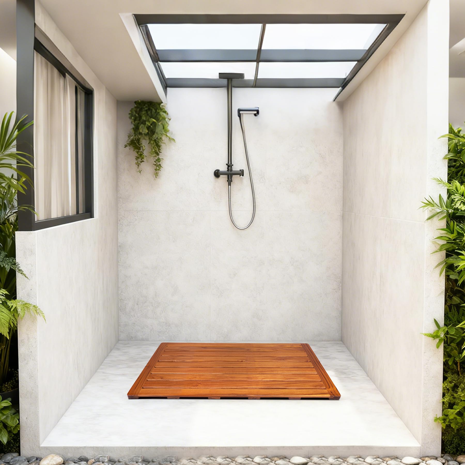 Utoplike Grand Tapis de Bain en Teck pour Salle de Bain, 80,5 x 45,5 cm, Tapis de Sol Robuste pour intérieur et Spa ou extérieur