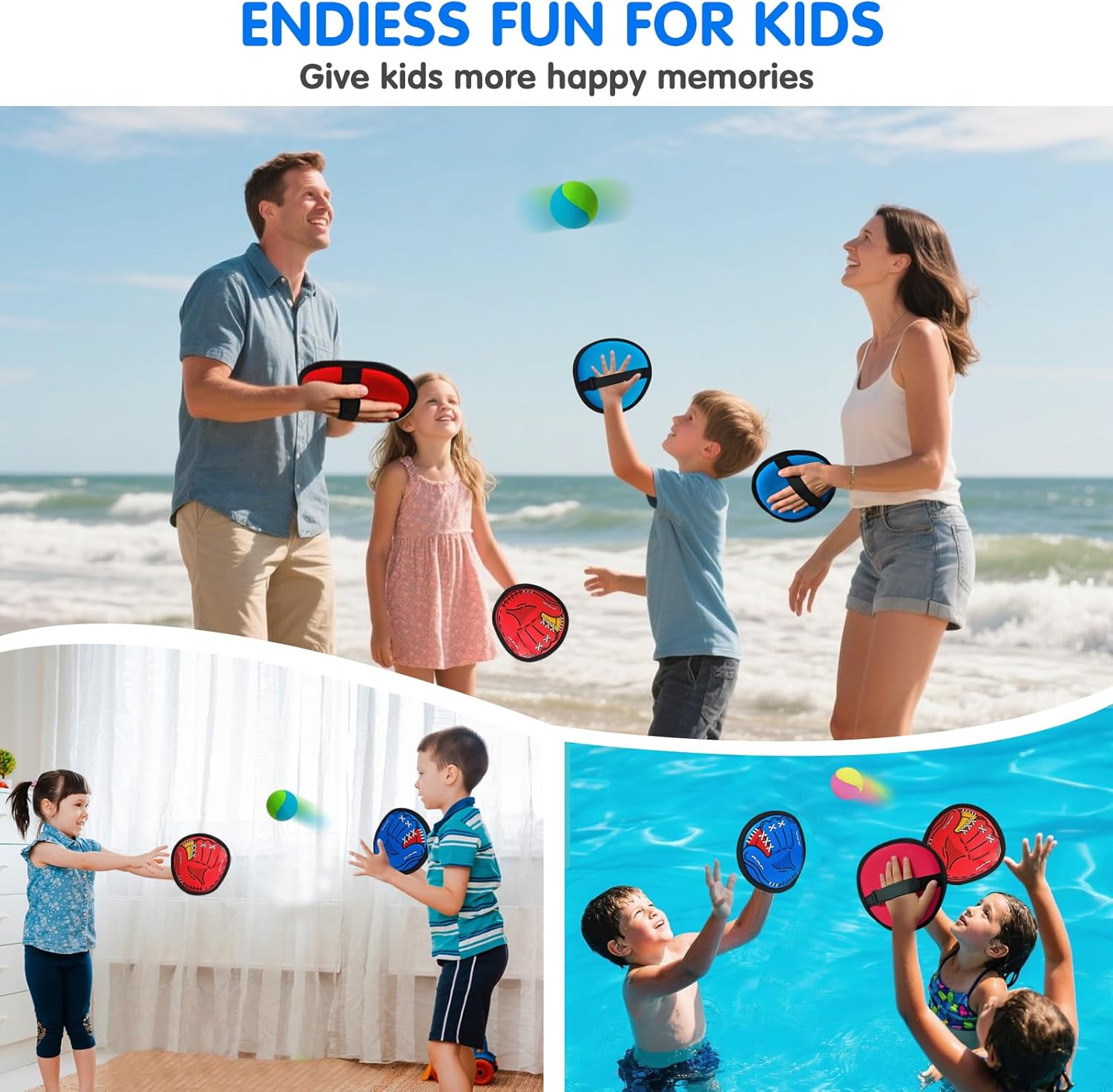 Toss and Catch Ball Set Outdoor Games for Kids, Beach Camping Pool & Yard Toys with 4 Paddles, 6 Balls, Storage Bag, Family-Friendly Gifts for Christmas and Birthday