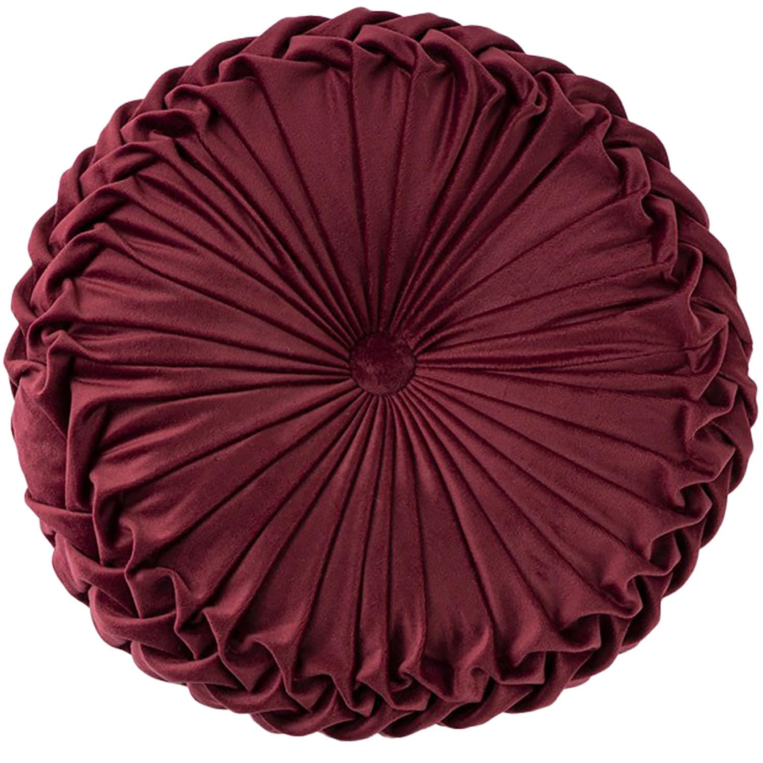 JORTUIO Round Pumpkin Throw Pillow, Couch Cushion Floor Pillow Decorative,Round Throw Pillow Velvet Home Decoration Pleated Cushion For Sofa,Bed,Chair Living Room,Car(Wine Red,D: 38cmx10cm)