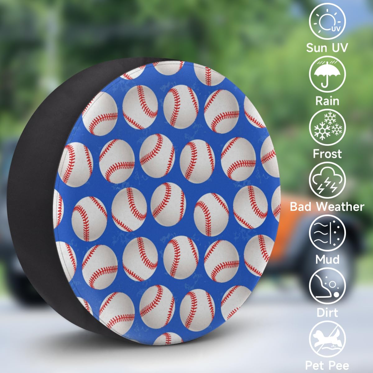 Baseball Theme Tire Covers Portable Spare Tire Cover Soft Durable Waterproof Dustproof Set of 4 Bags 16 Inches for Car Truck SUV Trailer Camper