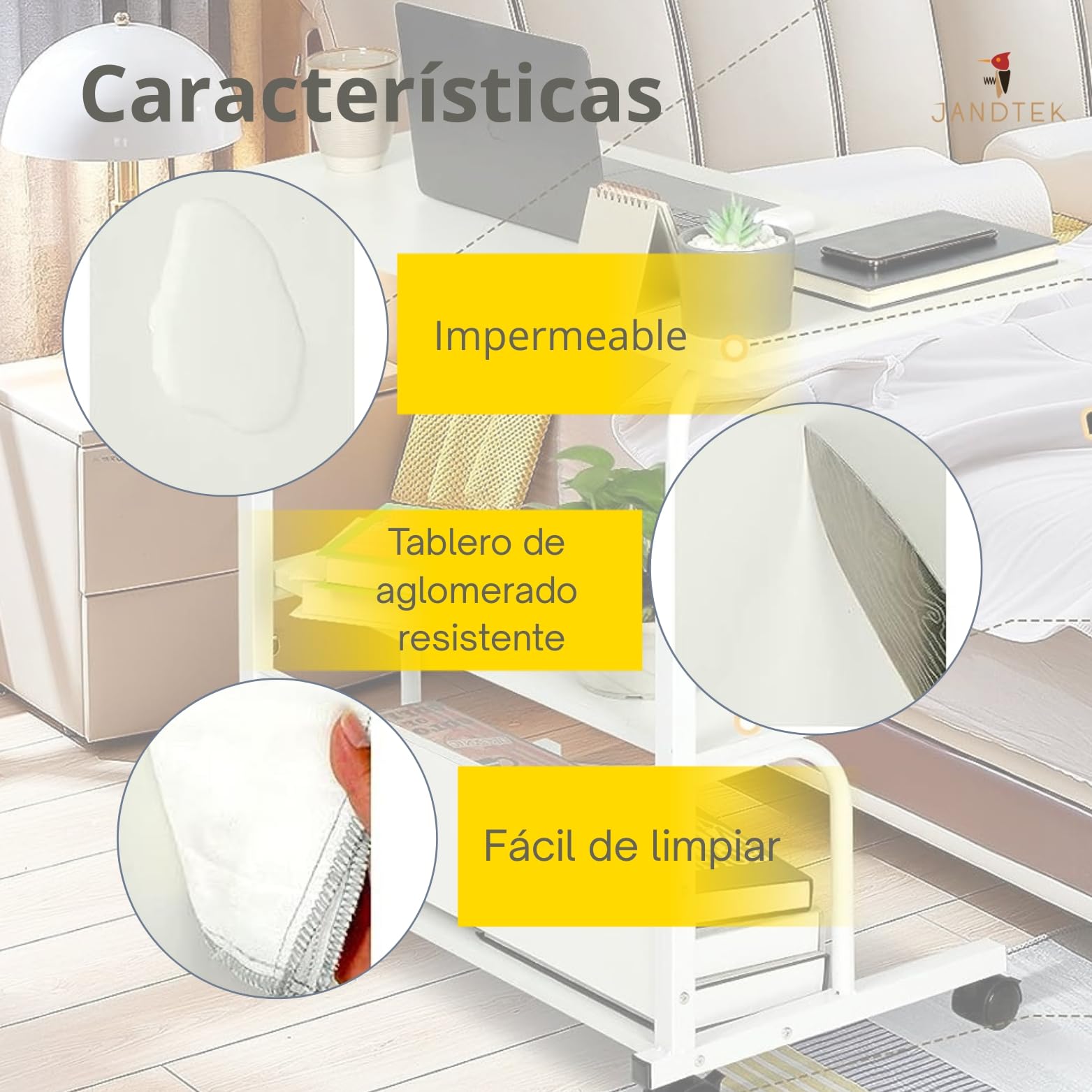 Mesa Portátil para Ordenador con Ruedas – Escritorio Auxiliar Regulable en Altura para Sofá o Cama – Mesa Pequeña con Estante Inferior para Teletrabajo y Espacios Reducidos (Blanco 60 x 40)