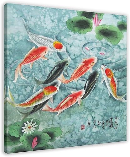 Pintura tradicional china sobre lienzo, impresiones artísticas de peces koi para decoración de pared, póster de lienzo para decoración de pared,