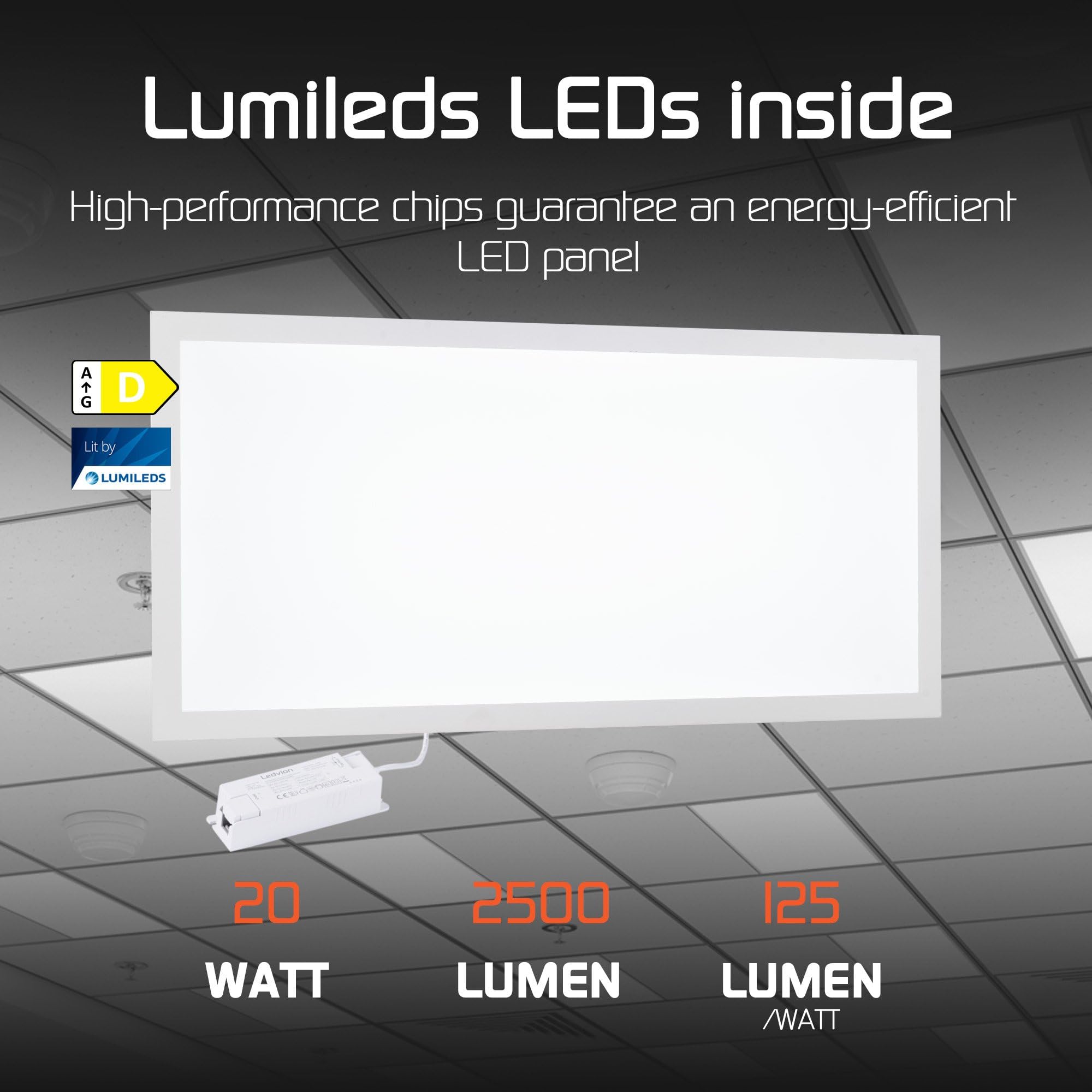 Ledvion Panneau LED 60x30 20W 4000K 125Lm/W Luminaire encastré sans scintillement