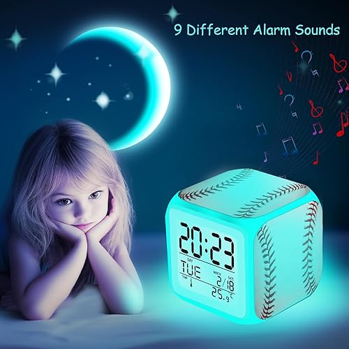 Miniatura 3 de Reloj despertador para niños pequeños con patrón de calavera, reloj portátil con batería con LED que brilla para niños y niñas de 6 a 13 años para