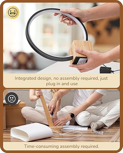 Miniatura 7 de EDISHINE Lámpara de mesa LED moderna, lámpara de noche con base de madera maciza de una pieza, temperatura de 3 colores y regulable continuo,