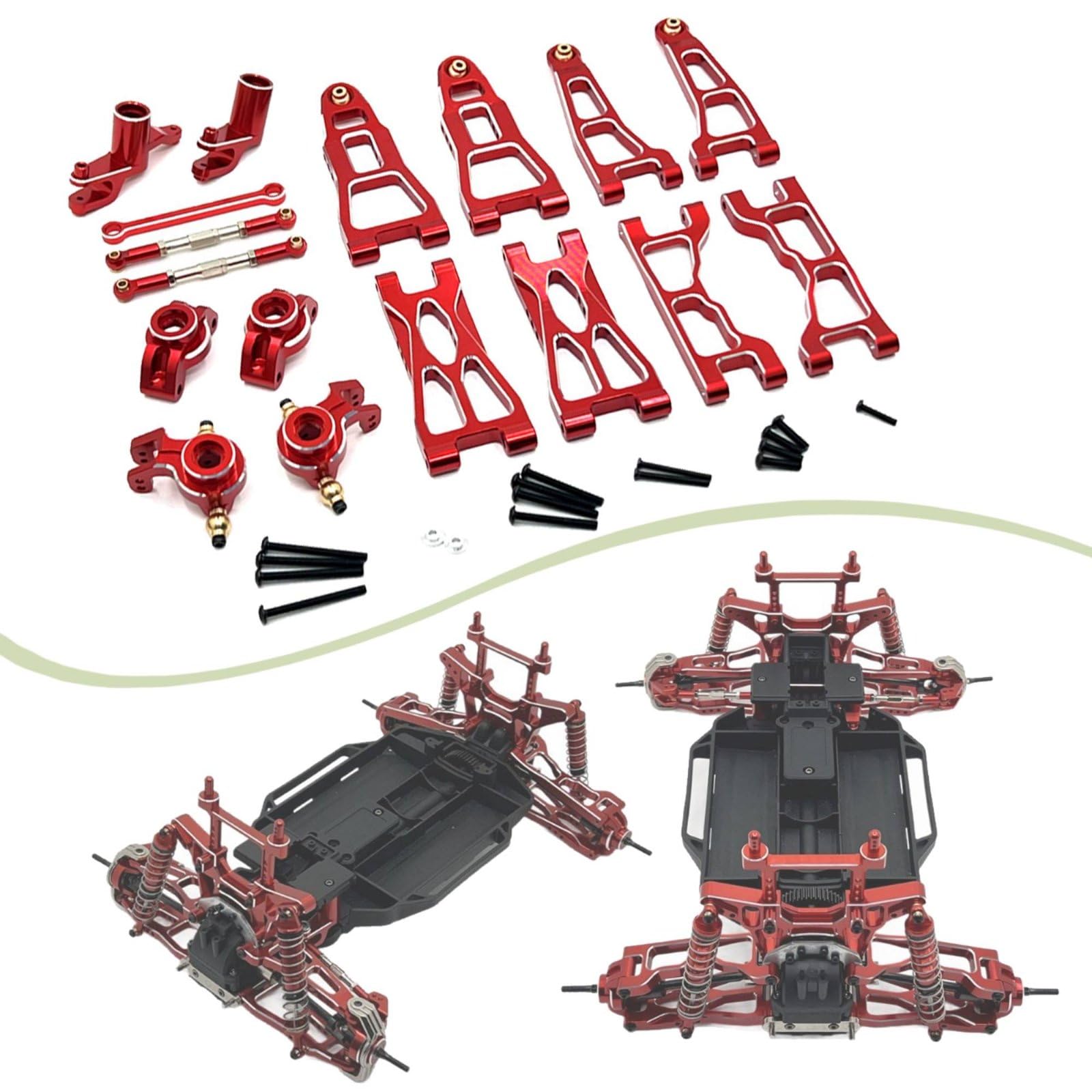 harayaa Kit de Mejora de Coche RC con Brazos Oscilantes Superiores E Inferiores de Aleación de Aluminio 6061 para Modelos UD1201 UD1202 y UD12PRO Adecuado, Rojo+Plata
