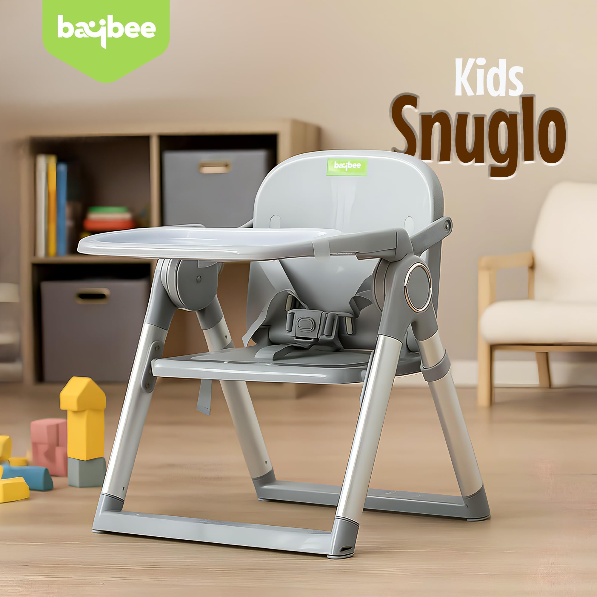 Baybee Snuglo Baby Feeding Chair with Removable Tray, 3-Point Safety Harness & Portable Foldable Design – Convertible Booster Seat for Toddlers 6 Months to 3 Years (Grey) - Image 7 thumbnail