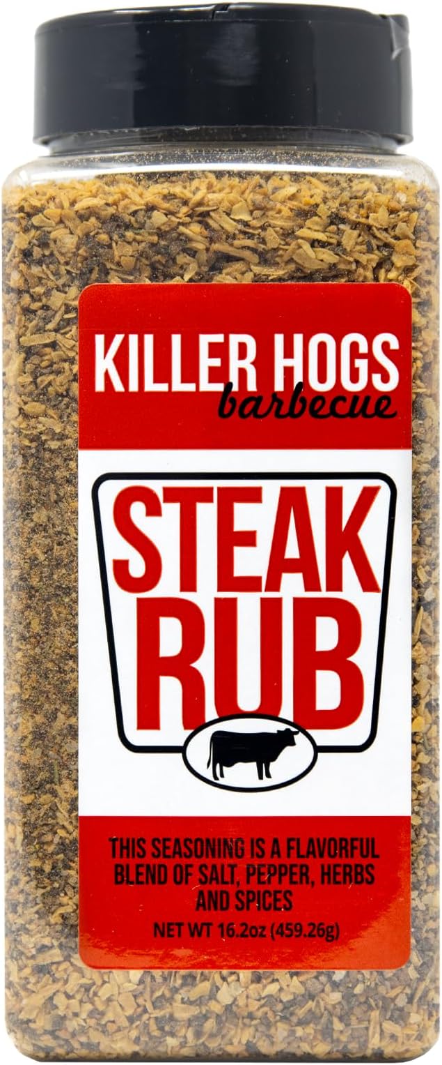 Killer Hogs Steak Rub Championship BBQ, Smoking, and Grilling Seasoning for Beef, Burgers, and Pork Chops, with Salt, Pepper, Herbs and Spices, 16.2 oz Shaker