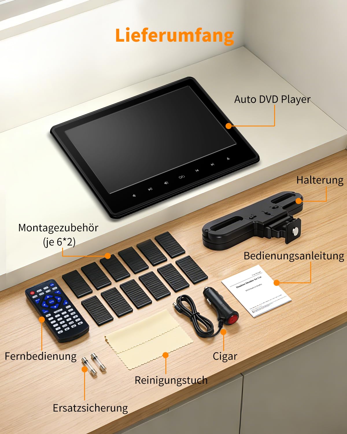 10,1" DVD Player Auto mit HDMI-Eingang, Tragbarer Auto DVD-Player mit Kopfstützenhalterung, Disc-Eingang mit Saugnapf, Unterstützt Letzter Speicher, USB/TF-Karte