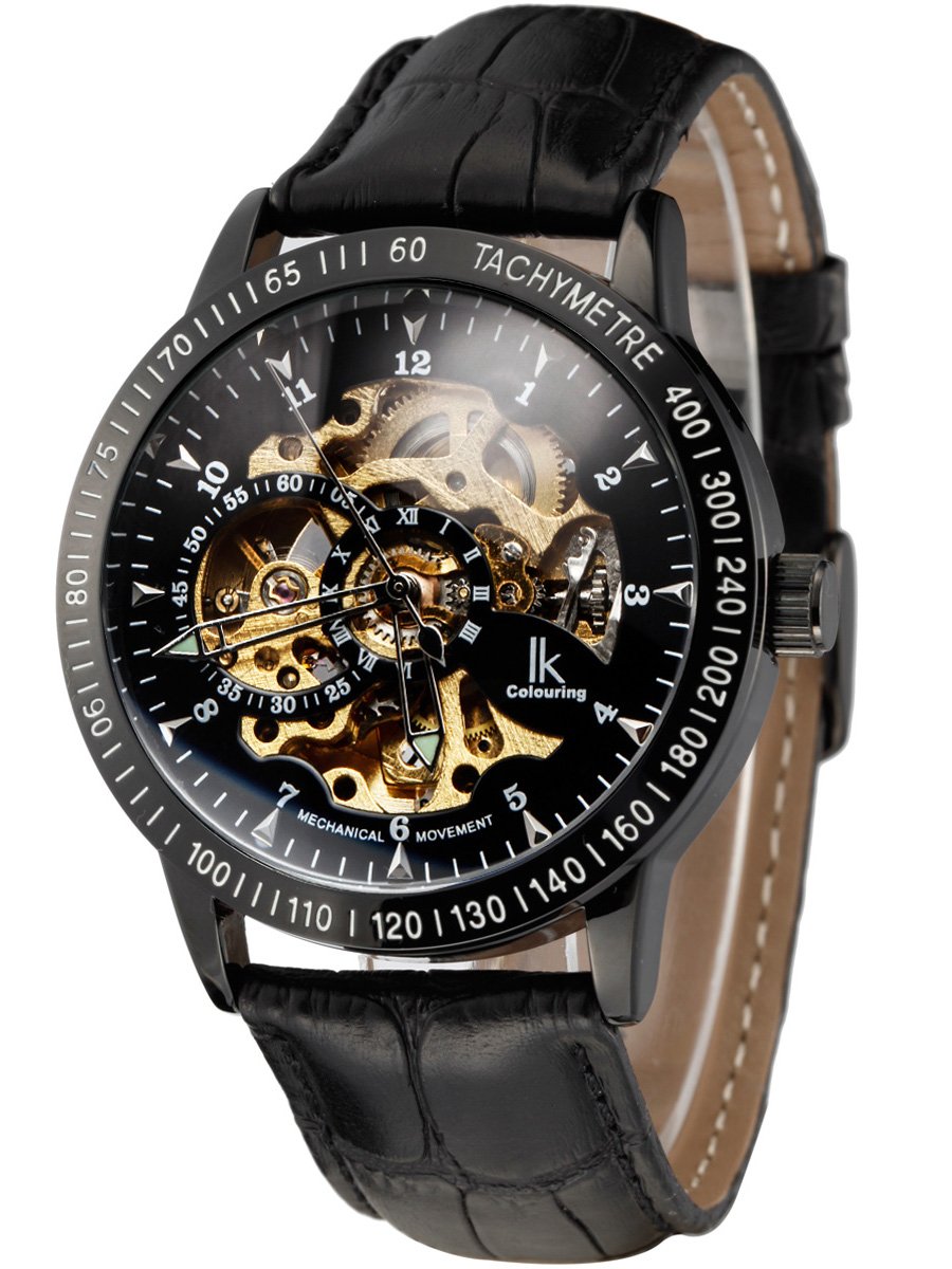 Alienwork IK Orologio Automatico Uomo Donna Scheletro Fondo in Vetro