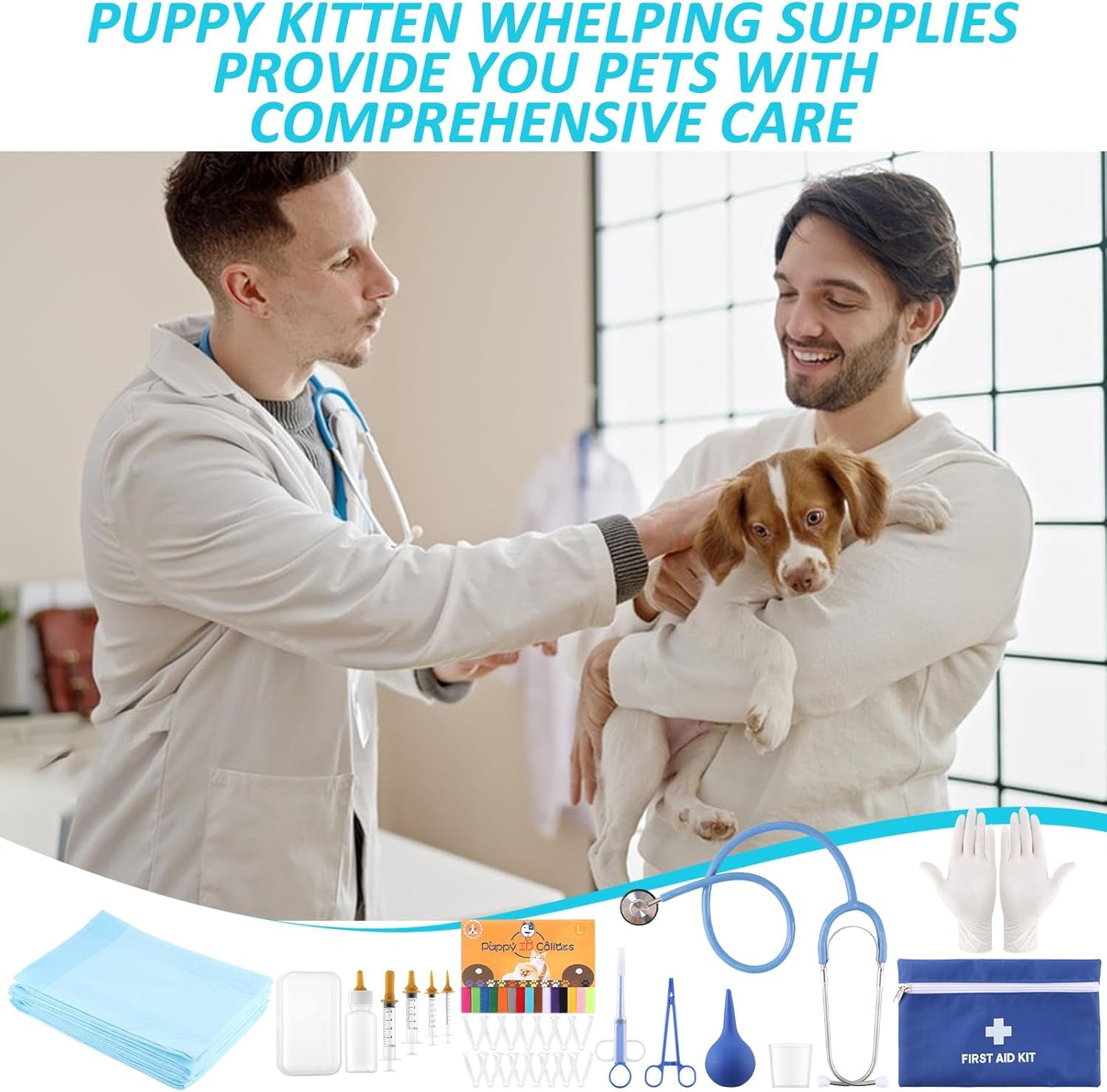 Puppy Kitten Whelping Kit Geburtshilfsmittel für Neugeborene Welpen und Kätzchen für die Haltung von Kätzchen Hunde Katzen Fütterung Sets Supplies umfasst Whelping Halsbänder Rekord