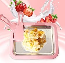 Ice Cream Roller Maker Pan with 2 Spatulas Quick Production DIY Handcraft Stainless Steel Ice Cream Maker for Homemade Rolled Ice Cream, Gelato, Frozen Yogurt （Rosa）
