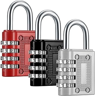 3 Pcs Combination Padlocks, 4 Digit Combination Padlocks Lock, Heavy Duty Metal Padlocks with Code Waterproof for Outdoor Gate Shed School Gym Locker Combination Padlocks, Black/Silver/Red