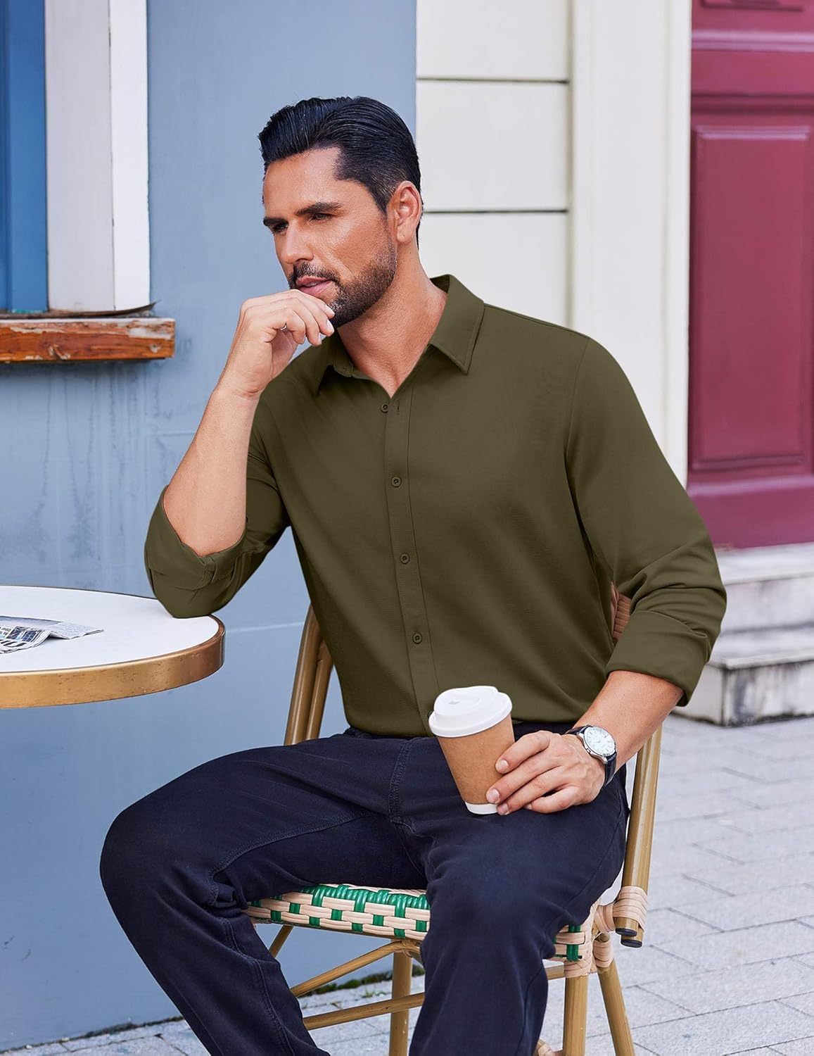 COOFANDY Mens Casual Button Down Shirt Long Sleeve Wrinkle Free Shirts Stretch Dress Shirt - Image 4