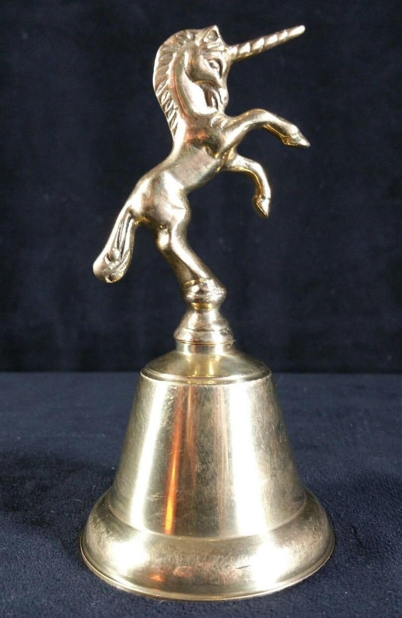 PIRU Solid-Brass-Bell-With-Unicorn-Handle-3-25-034-Wide-At-Bottom-Edge-x5-5-034-Tall-V-FINE Solid-Brass-Bell-With-Unicorn-Handle-3-25-034-Wide-At-Bottom-Edge-x5-5-034-Tall-V-FINE Solid-Brass-Bell-W