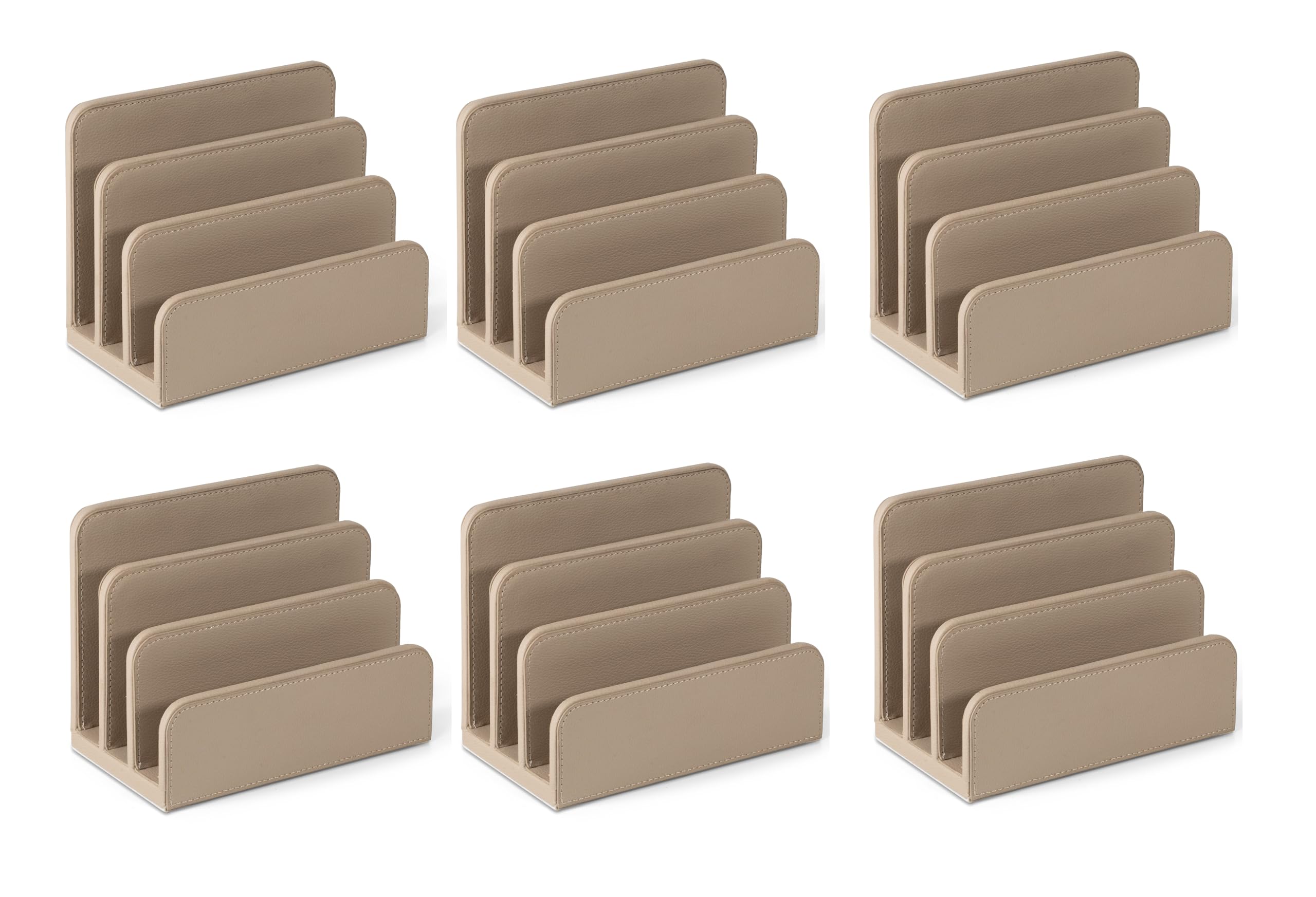 Osco Faux Leather Mail Sorter & Envelope Organiser (6 Pack) – Desk File Storage Stand with Display Slots – Letter Holder Tray for Home & Office – Light Taupe — image 1