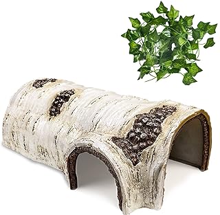 Reptile Hide Large Caves Simulation Tree Hideout Snake Hide Leopard Gecko Terrarium Plastic Plant Leaves Ornament Habitat Shelter Decor for Lizard Hermit Crab Spider Frog Amphibians