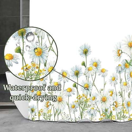 Miniatura 4 de Cortina de ducha rústica floral, diseño moderno de margaritas en acuarela de 69 x 72 pulgadas, cortina de baño de flores silvestres naturales,