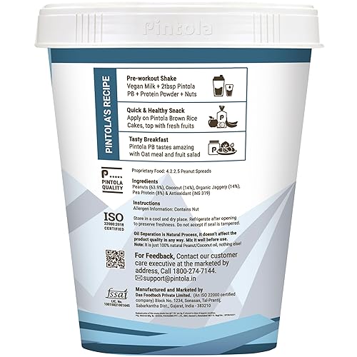 Miniatura 7 de Pintola Coconut Jaggery Performance Series - Mantequilla de maní (cremosa) - 2.2 lbs | Proteína vegana | 28% de proteína | Alta proteína y fibra