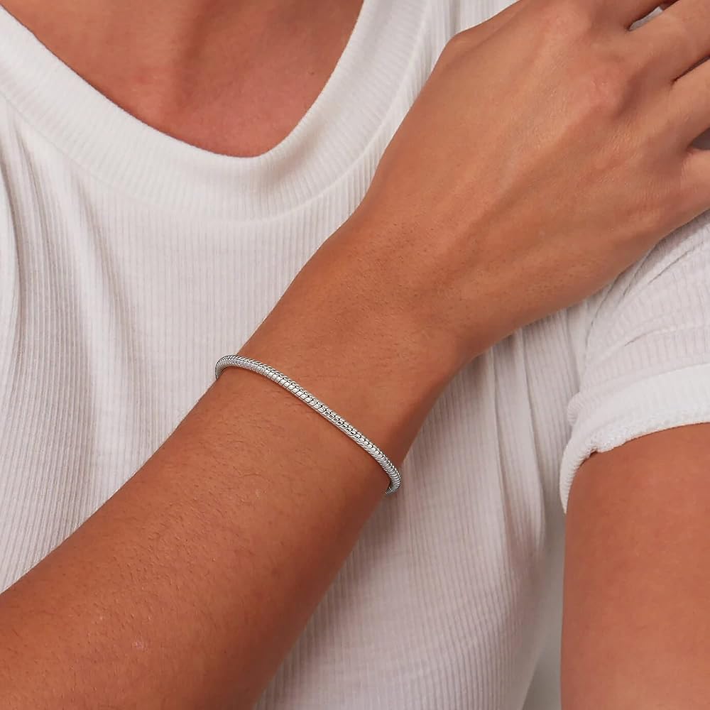 Amazon.com: BRIJEWNES Silver 3mm Round Snake Chain Bracelet