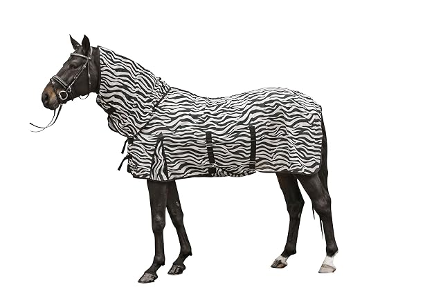 HKM Zebra Manta Anti-Moscas con Cuello con cinturó Blanco/Negro 155