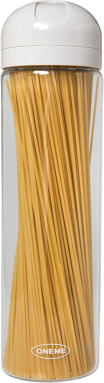 ONEME Glass Spaghetti Storage Container - BPA Free Pasta Container with Airtight Measuring Lid, for Pantry Organization and Storage, Clear Spaghetti Glass Jar with Lid, 1 Piece, 2L (67.63oz) Capacity