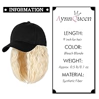 Vista 3 de AynnQueen Gorra de béisbol con extensiones de cabello para mujer, gorra ajustable con peluca sintética adjunta de 24 pulgadas, cabello ondulado