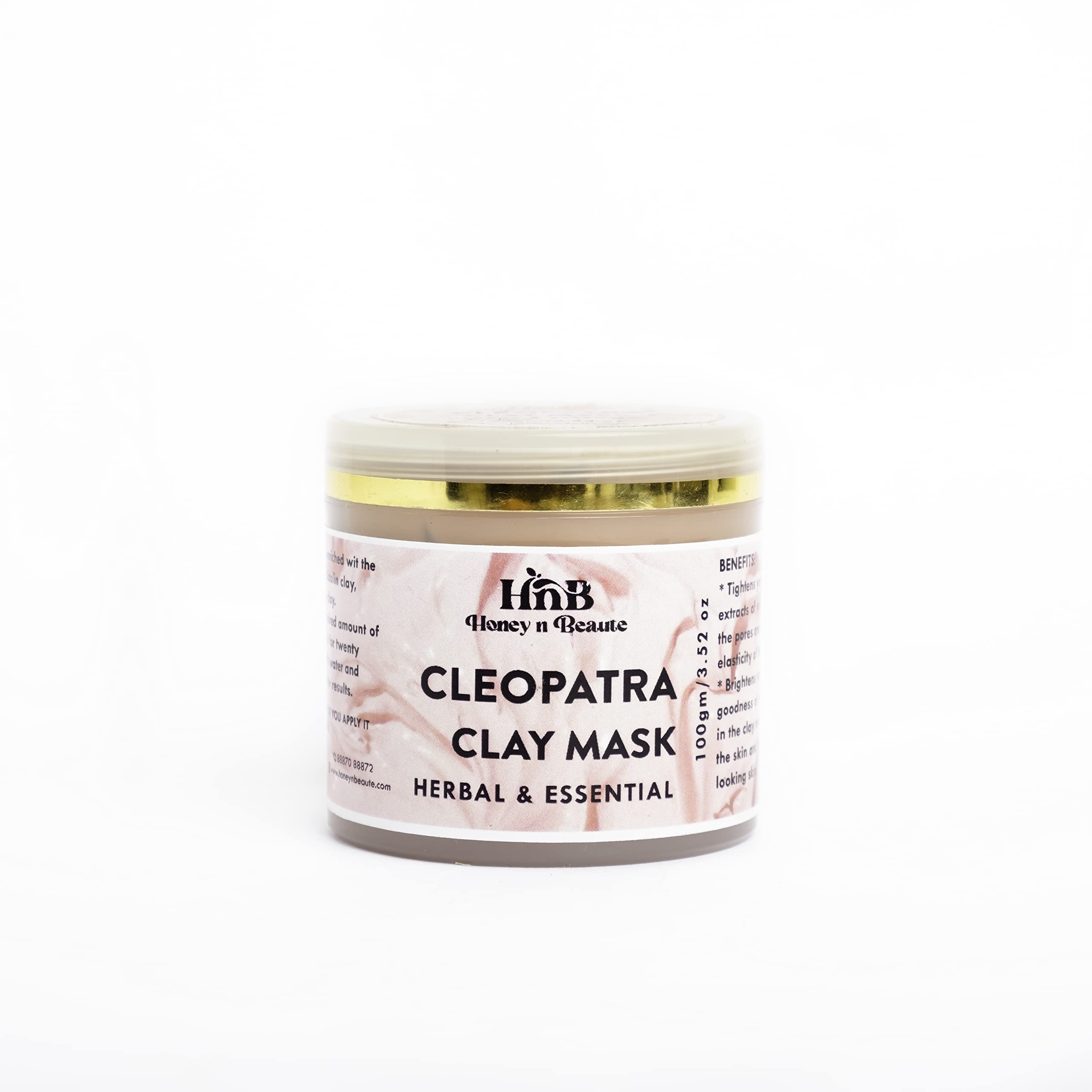 HONEY ‘N’ BEAUTE Cleopatra Clay Face Mask | Deep Pore Cleansing, Skin Brightening & Oil Control | Reduces Acne & Blackheads | Natural Detoxifying Face Pack | Tightens Pores & Skin Elasticity (100g)
