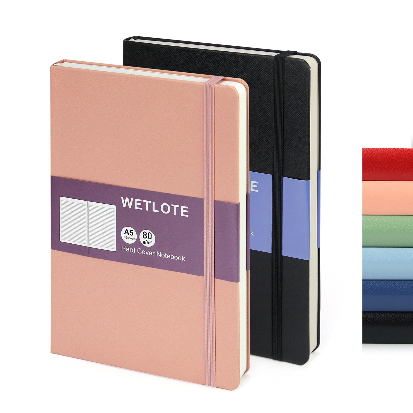 WETLOTE A5 Notebook Lined Journal - Hardcover Work Notebook with 212 Pages, Elastic Closure, Ribbon Bookmark, Back Pocket,for Daily Journal,Students, Men & Women- Pastel Pink and Black โ image 1