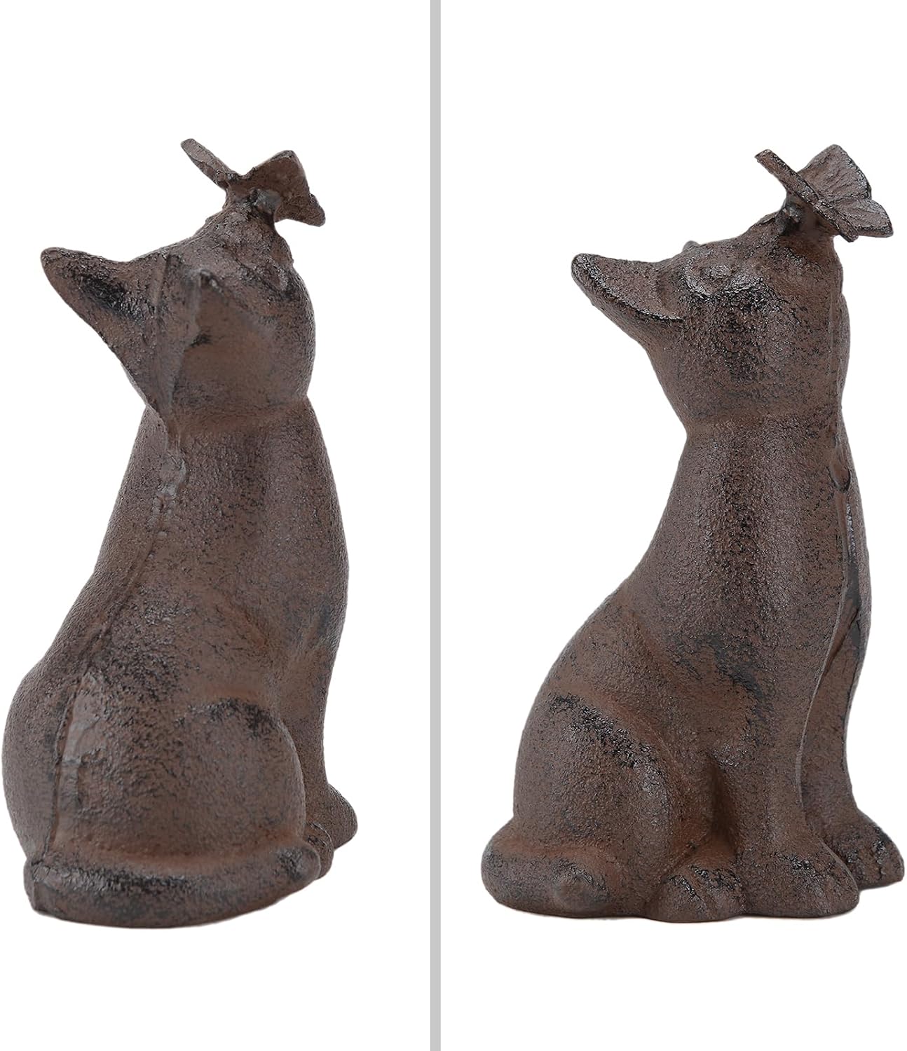 Cast Iron Cat Kissing Butterfly Statue Animal Figurines 5.71H image 4