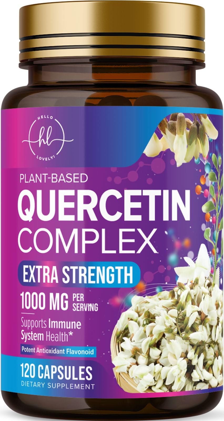Quercetin Capsules - Advanced 1000mg Supplement - Extra Strength Seasonal & Immune Support with Antioxidants - Powerful Respiratory Health Support - Vegan & Bottled in USA - 120 Veggie Capsules 120 Count (Pack of 1)