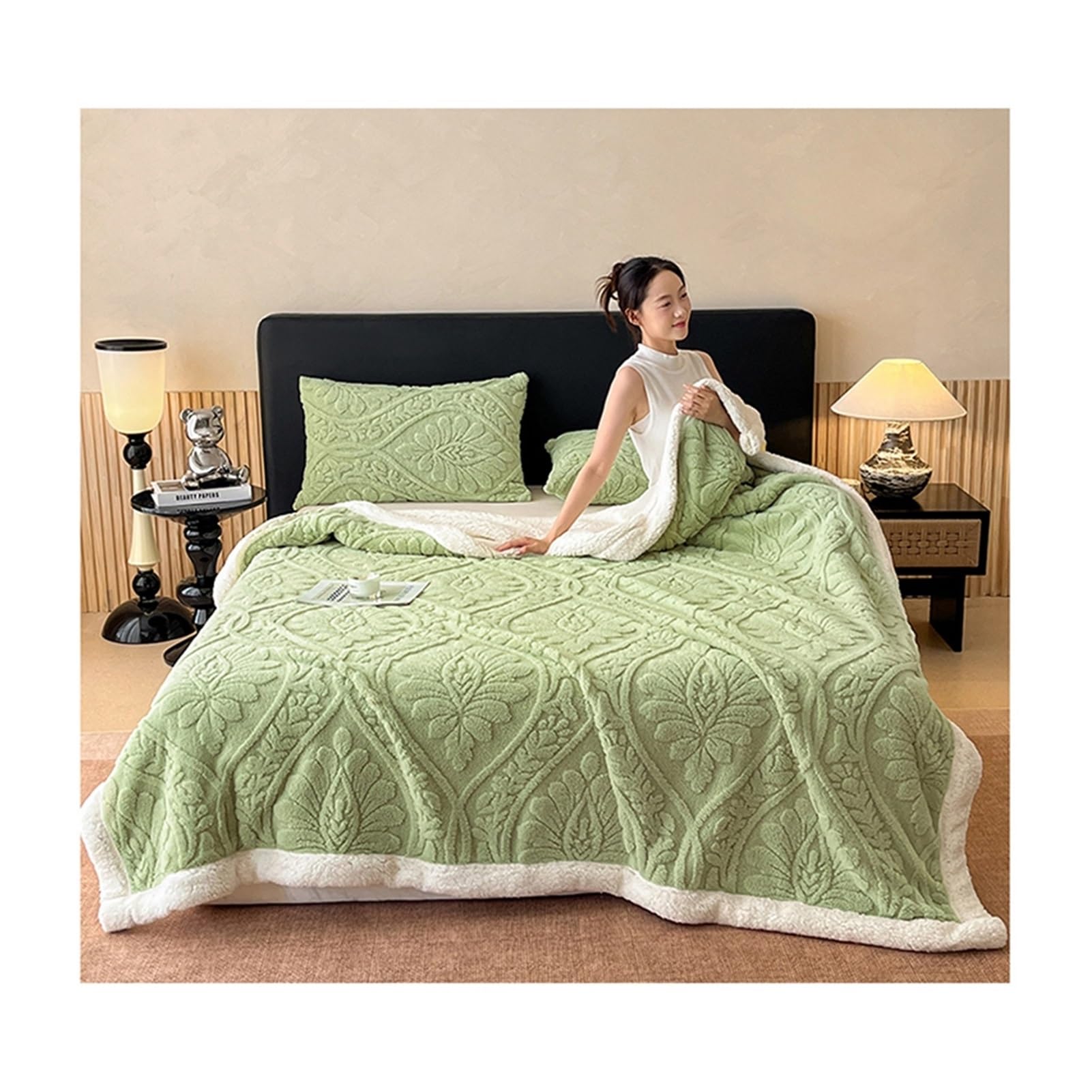 Lenzuolo sopra singolo matrimoniale king size super king in Flanella Tinta Unita per Letti 90cm 150cm 180cm 200cm (Color : Green, Size : 200x230cm)