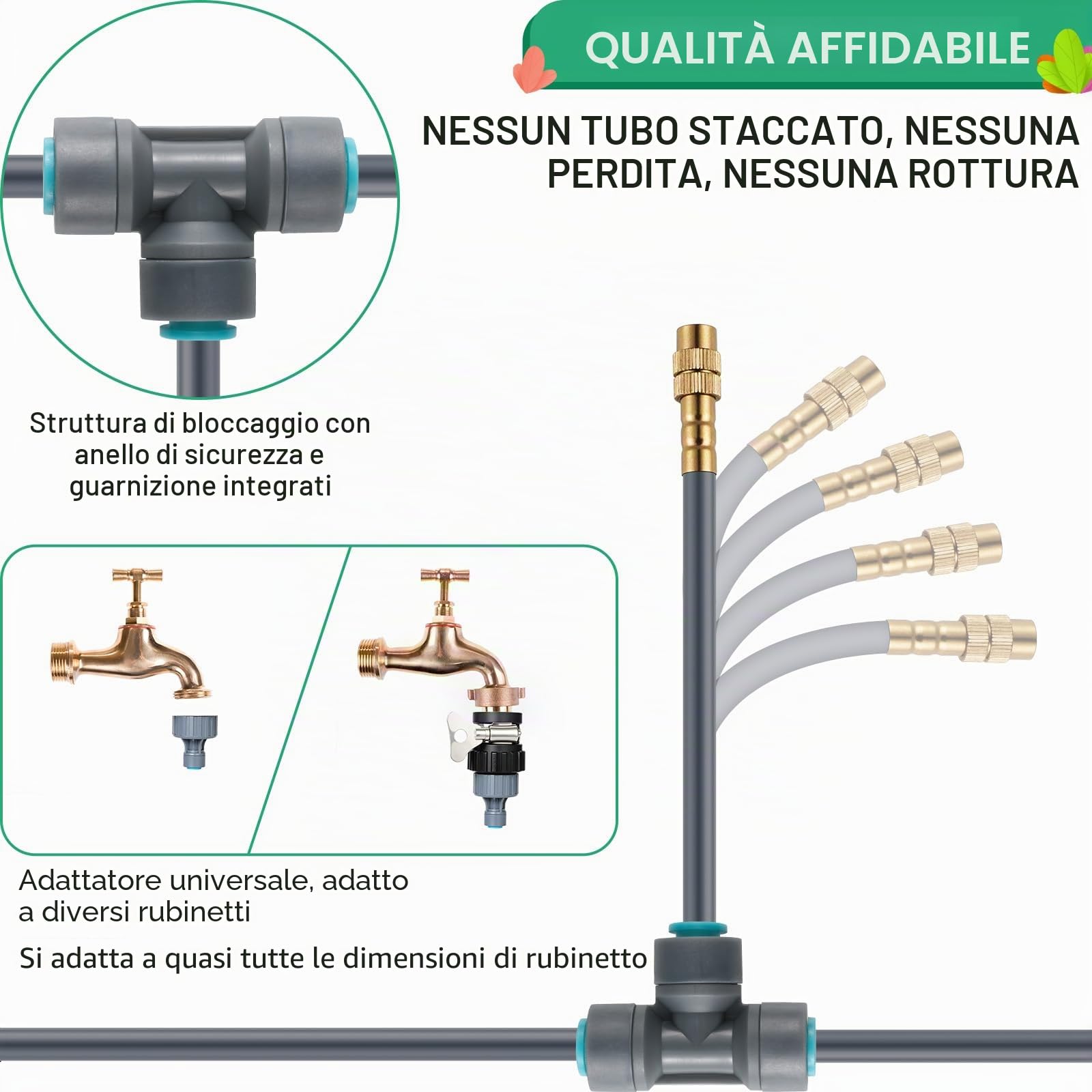 Kit irrigazione a Goccia, Sistema di Irrigazione 25M Tubi, Ugelli in ottone | Regolabili a 360°, Irrigazione Spruzzatura Raffreddamento a Goccia kit Automatica per Prato, Giardino Serra e Cortile