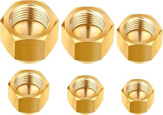 Gisafai 6pcs Brass Flared Pipe Caps for Gas Lines - 1/4" 5/16" 3/8" 1/2" 5/8" 3/4" OD Compression Stop Valves