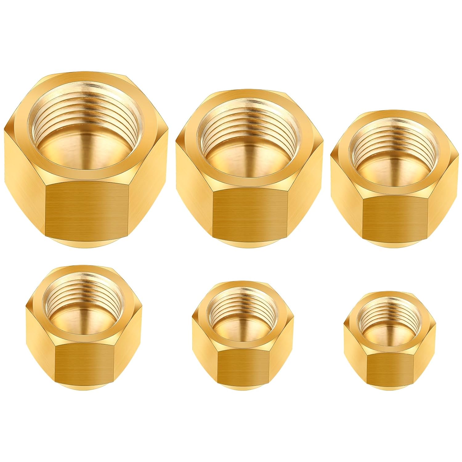 Gisafai 6pcs Brass Flared Pipe Caps for Gas Lines - 1/4" 5/16" 3/8" 1/2" 5/8" 3/4" OD Compression Stop Valves