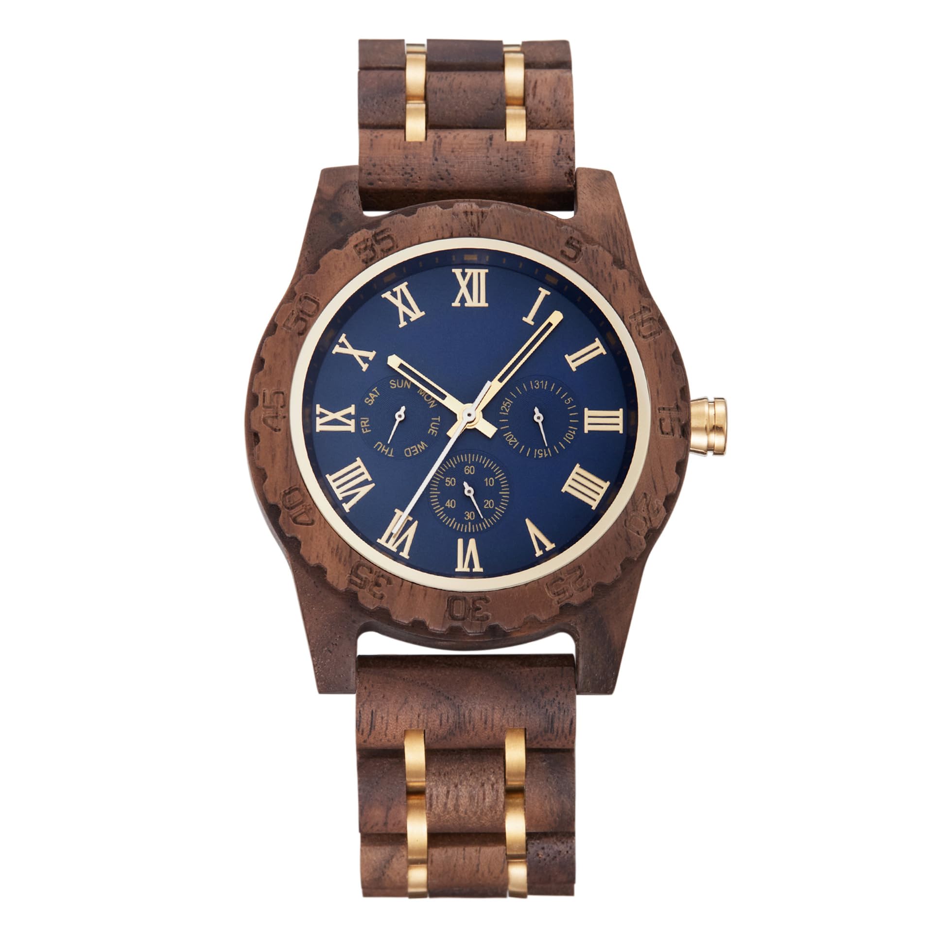 Reloj de Madera para Hombre Reloj de Madera Personalizado para Marido Novio Reloj de Nogal con Banda de ébano Luna Frase Fecha Semana Aniversario Reloj