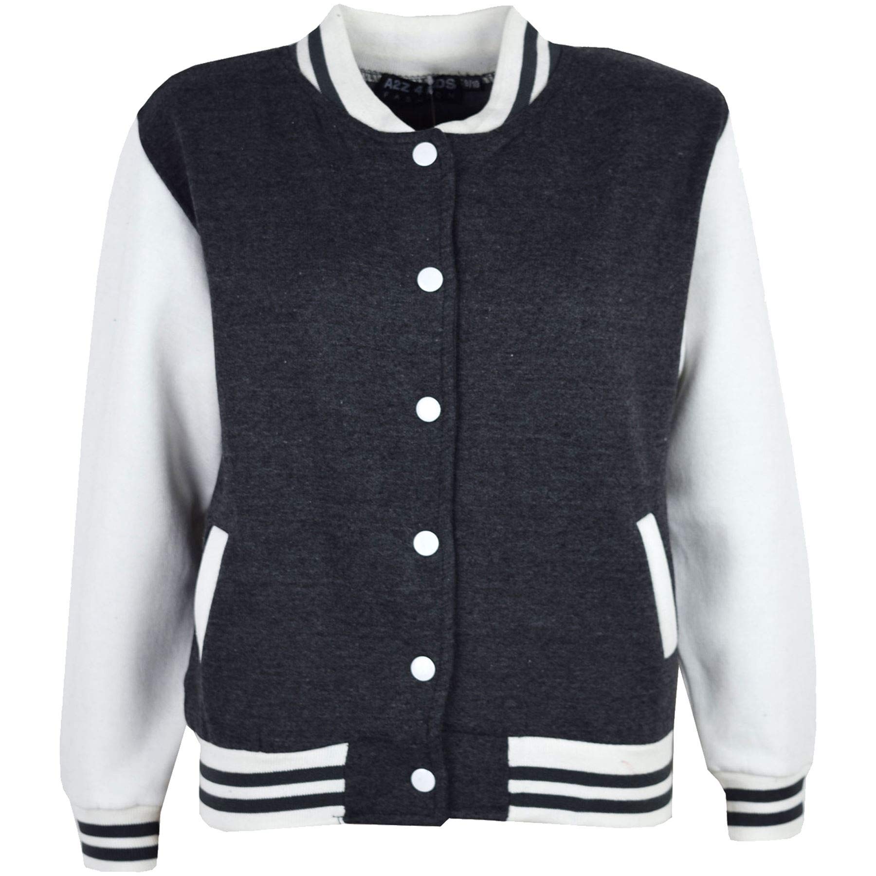 A2z 4 Kids Charcoal Baseball Contrast Varsity Jacket Stand Collar Coat