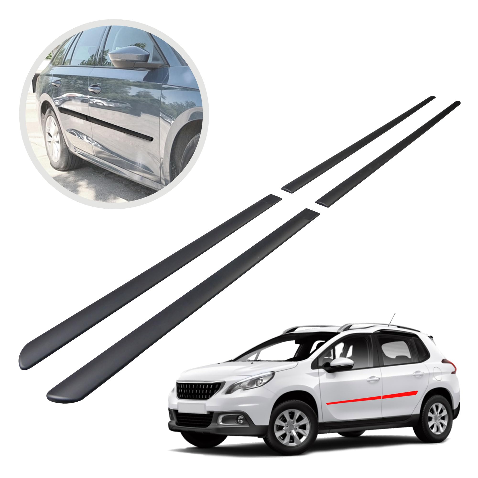 CHROMEMASTER | Modanature Laterali | Compatibile con Peugeot 2008 2013-2019 | Plastica Le Modanature Laterali Proteggono la Vernice Della Portiera Dell'auto da Graffi e Danni