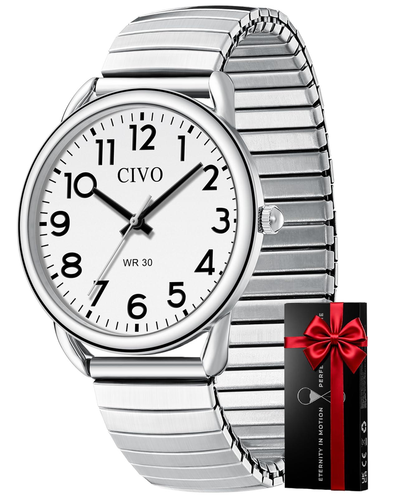 CIVO Gut Ablesbar Herren Uhren: Einfach Groß Ziffernblatt Armbanduhr - Wasserdicht Klassische Analog Quarzuhr Geschenke für Senioren mit Sehschwäche