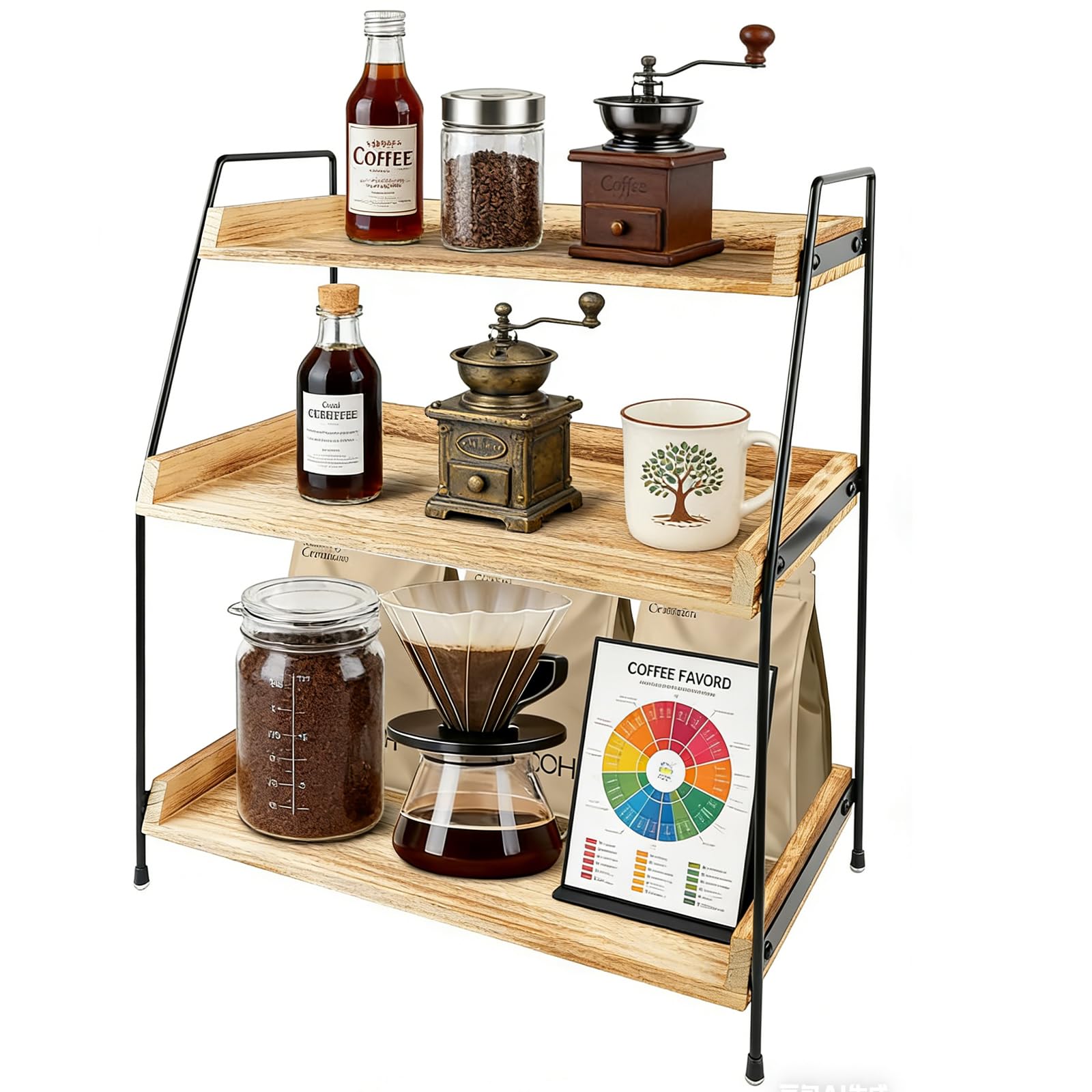 Aolawco 3 Tier Coffee Station Organizer, Coffee Stand for Countertop