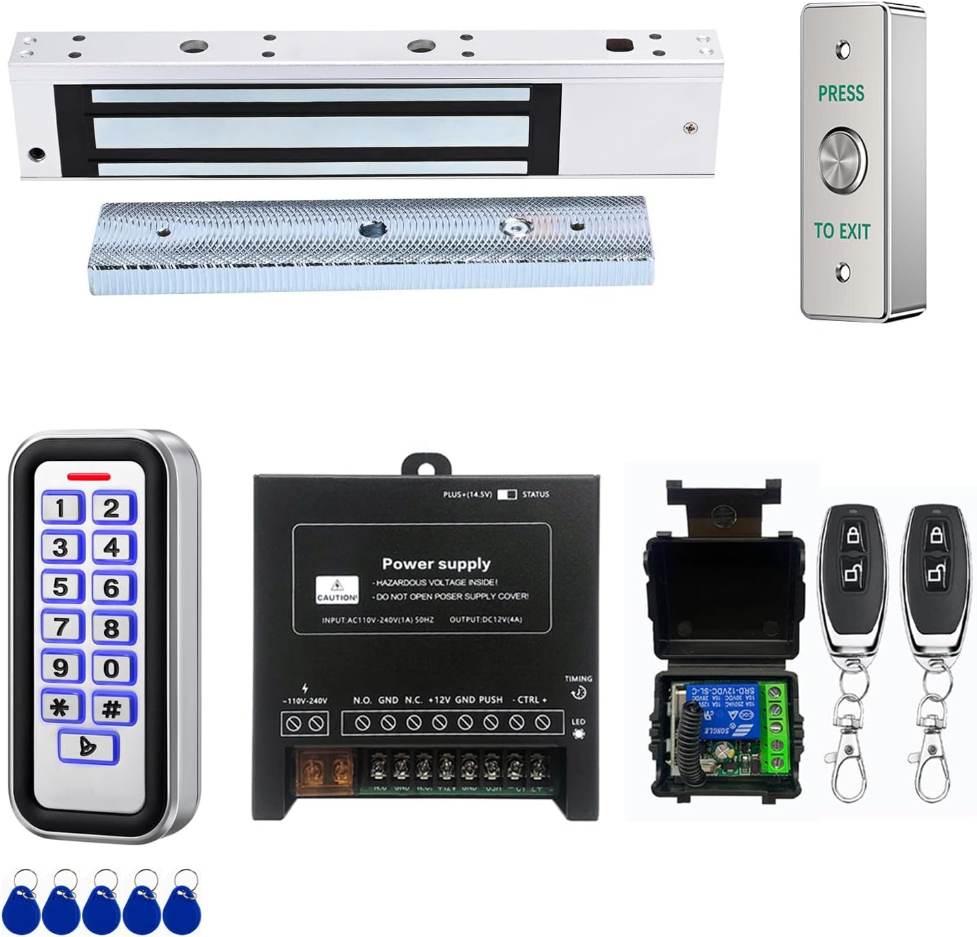 Door Access Control System Kit, Stainless Steel IP68 Waterproof Keypad Door Entry System with (280KG) 600lbs Magnetic Lock, 2 Remote Controls, Supports Password & 13.56MHz IC Card