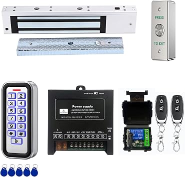 Door Access Control System Kit, Stainless Steel IP68 Waterproof Keypad Door Entry System with 280KG 600lbs Magnetic Lock, 2 Remote Controls, Supports Password & 13.56MHz IC Card