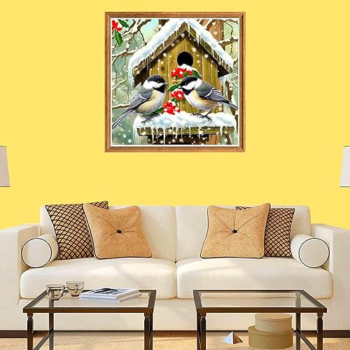 Miniatura 4 de Bimkole Kits de pintura de diamantes 5D para invierno, nido de pájaro, taladro completo, animales, juego de bordado de diamantes de imitación,